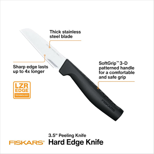 Fiskars Hard Edge 3.5" Peeling Knife - Japanese Stainless Steel Blade Stays Sharp for Everyday Use - Non-Slip Handle for Effortless Cutting - Dishwasher Safe