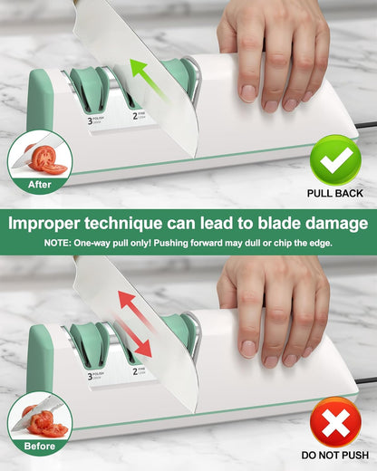 Electric Knife Sharpener with Replaceable Sharpening Head Easy to Change, 3-Stage & 15° Precision Angle Diamond Sharpening System for Metal Knives, Ceramic knives, Exquisite Gifts and Packaging
