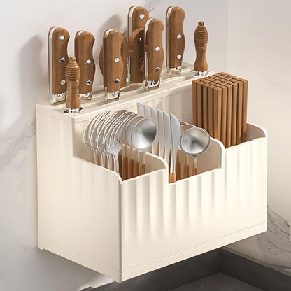 Dxcaicc Kitchen Utensil Storage Rack,Wall-Mounted Kitchenware Organizer,Large Capacity Storage Box,Cooking Utensils Stand,PP Knives Chopstick Organizer for Kitchen,Black