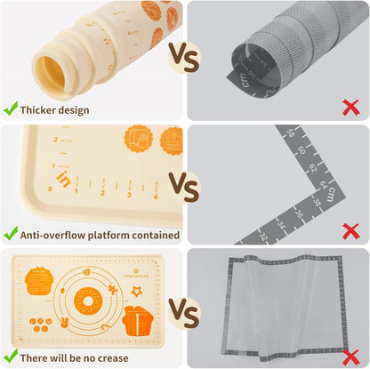 26x16 Inch Extra Thick Silicone Baking Mat with Measurements, Non-slip and Reusable - For Cookies, Bread, Pastry