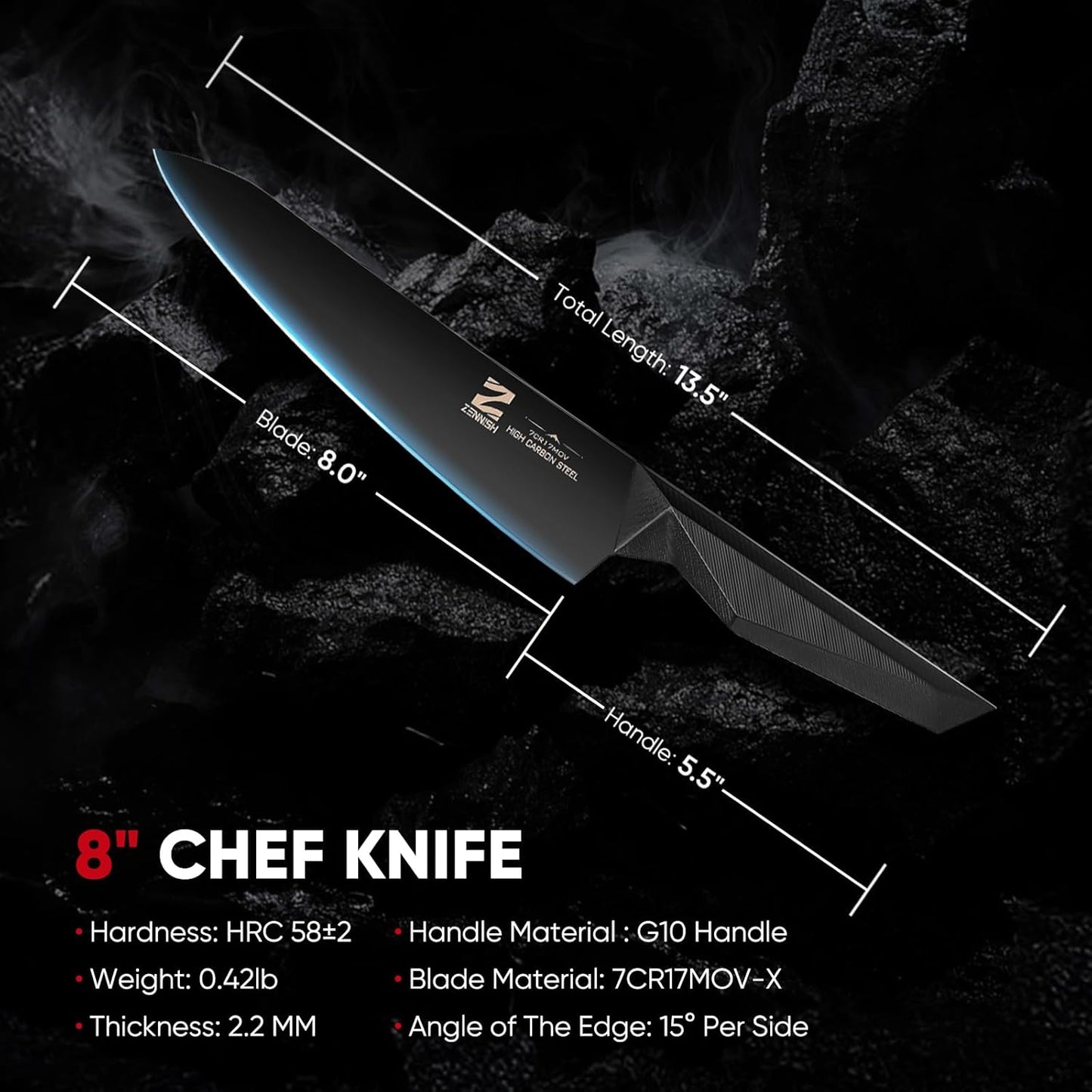 【Exclusive】 Gyuto Knife, 8 Inch Japanese Chef Knife, Handmade Forged 5-Layer VG10 High Carbon Steel, Hammered Finish Rust-Resistant Blade, Ergonomic Sandalwood G10 Handle Kitchen Knife with Gift Box