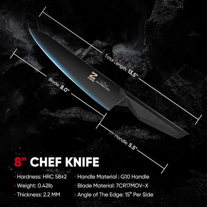 【Exclusive】 Gyuto Knife, 8 Inch Japanese Chef Knife, Handmade Forged 5-Layer VG10 High Carbon Steel, Hammered Finish Rust-Resistant Blade, Ergonomic Sandalwood G10 Handle Kitchen Knife with Gift Box