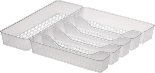 Spectrum HEXA 5-Divider Expandable Silverware Tray (Stone Gray) - In-Drawer Organizer for Kitchen Accessories, Cutlery, Knives, & More / Easy-to-Clean Home & Apartment Essential