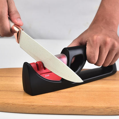 NileHome 4-in-1 Knife Sharpener, Professional kitchen knife sharpeners are suitable for steel knives, fruit knives, scissors, and all kinds of knives—Black Red