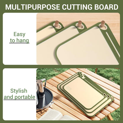 3PCS Plastic Cutting Board Set for Kitchen - Double-Sided with Built-in Juice Trough, Knife Sharpener, Non-Slip Edges, BPA-Free & Dishwasher Safe