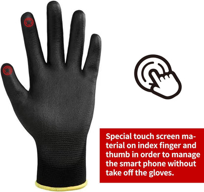 DULFINE Safety Work Gloves PU Coated-12 Pairs,Red Seamless Knit Glove with Polyurethane Coated Smooth Grip on Palm & Fingers, for Men and Women, Ideal for General Duty Work (Large)