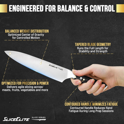 SliceElite Slice Series 8 Inch Carving Knife High Carbon German Stainless Steel Pakkawood Handle Brisket Slicer Chopper BBQ Chef Sharp Fruit Vegetable Butcher Kitchen Cutting Meat Tool Gift Precision
