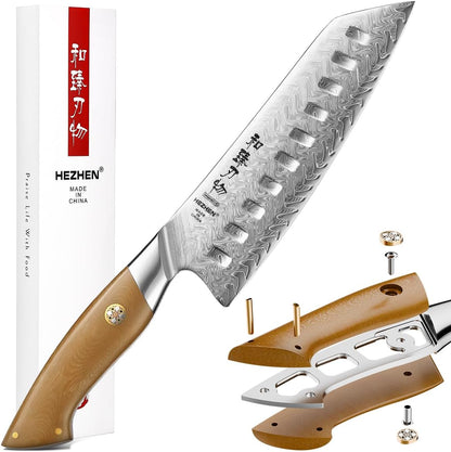 HEZHEN Damascus Chef Knife, 8.5 Inches, 67 Layers Damascus Steel, Professional Japanese Kitchen Knife for Chefs and Home Cooking, Ultra-sharp Blade with Linen Micarta Handle, Gift Packing