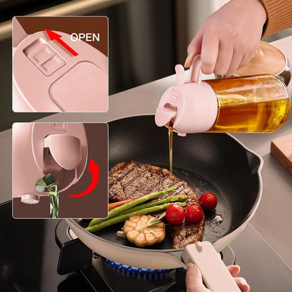 YARRAMATE 16oz/470ml Glass Olive Oil Sprayer for Cooking with Stickers, 2 in 1 Oil Dispenser for Kitchen Gadgets, Food Grade Premium Spray Bottle for Salad, Frying, BBQ (Creamy White)