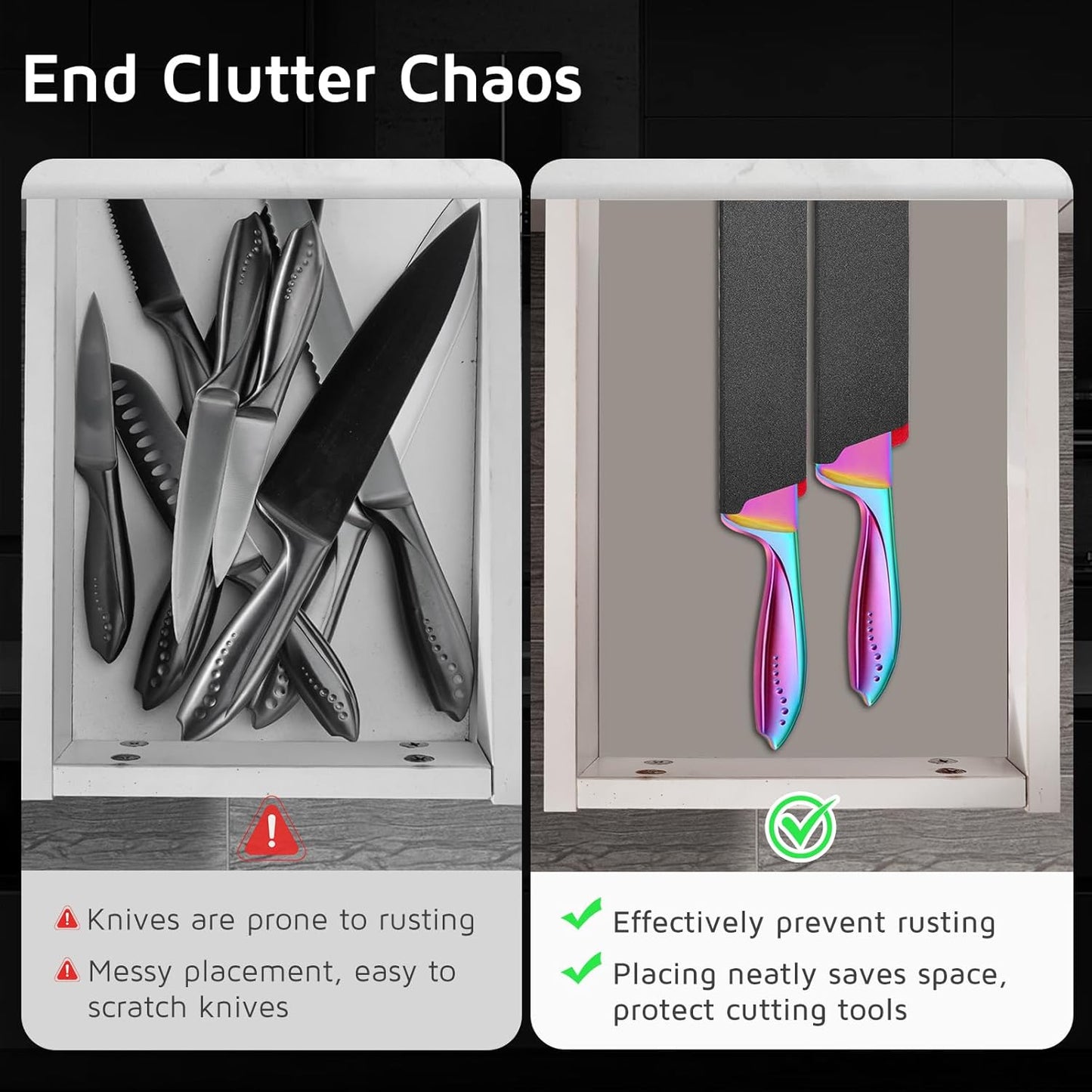 Kitchen Knife Guards Set, Universal Blade Covers, Abs Plastic BPA-Free Blade Protector with Velvet Lining, Professional Kitchen Knife Storage Solution for Home Cooks, Black (2 Pcs)