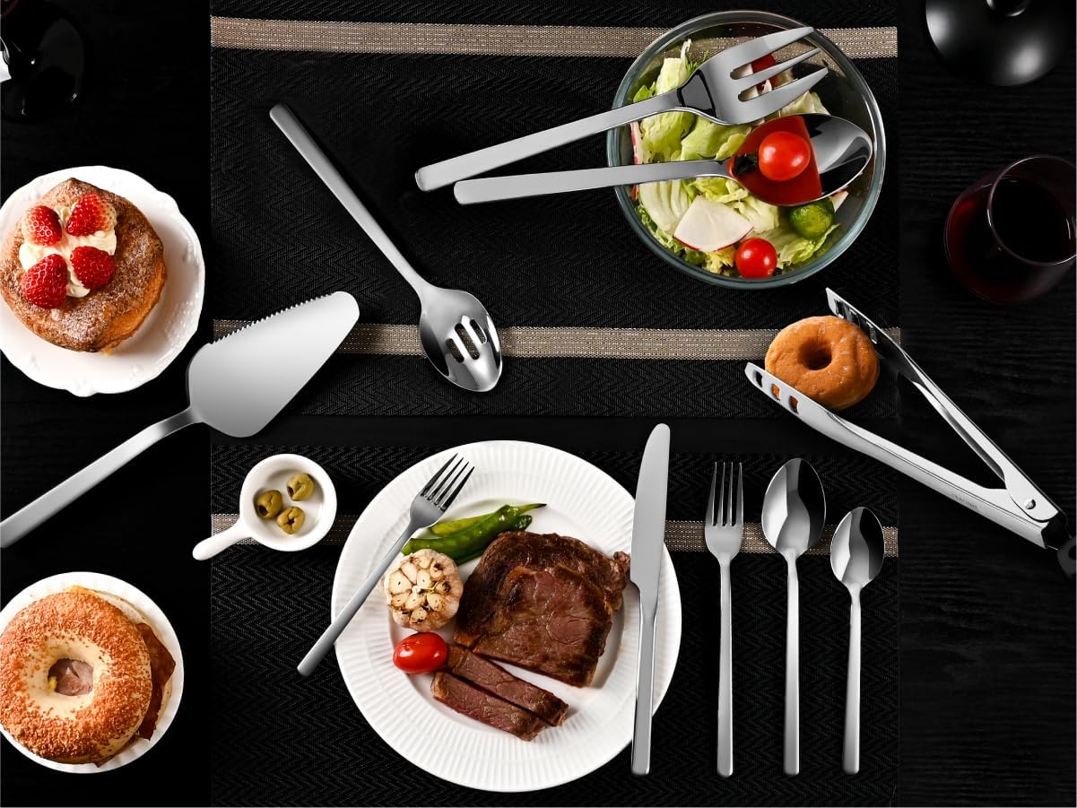 KINGSTONE 48-Piece Silverware Set with Steak Knives, Flatware Set for 8, Stainless Steel Tableware Cutlery Set for Home Restaurant, Mirror Finish,Modern Design