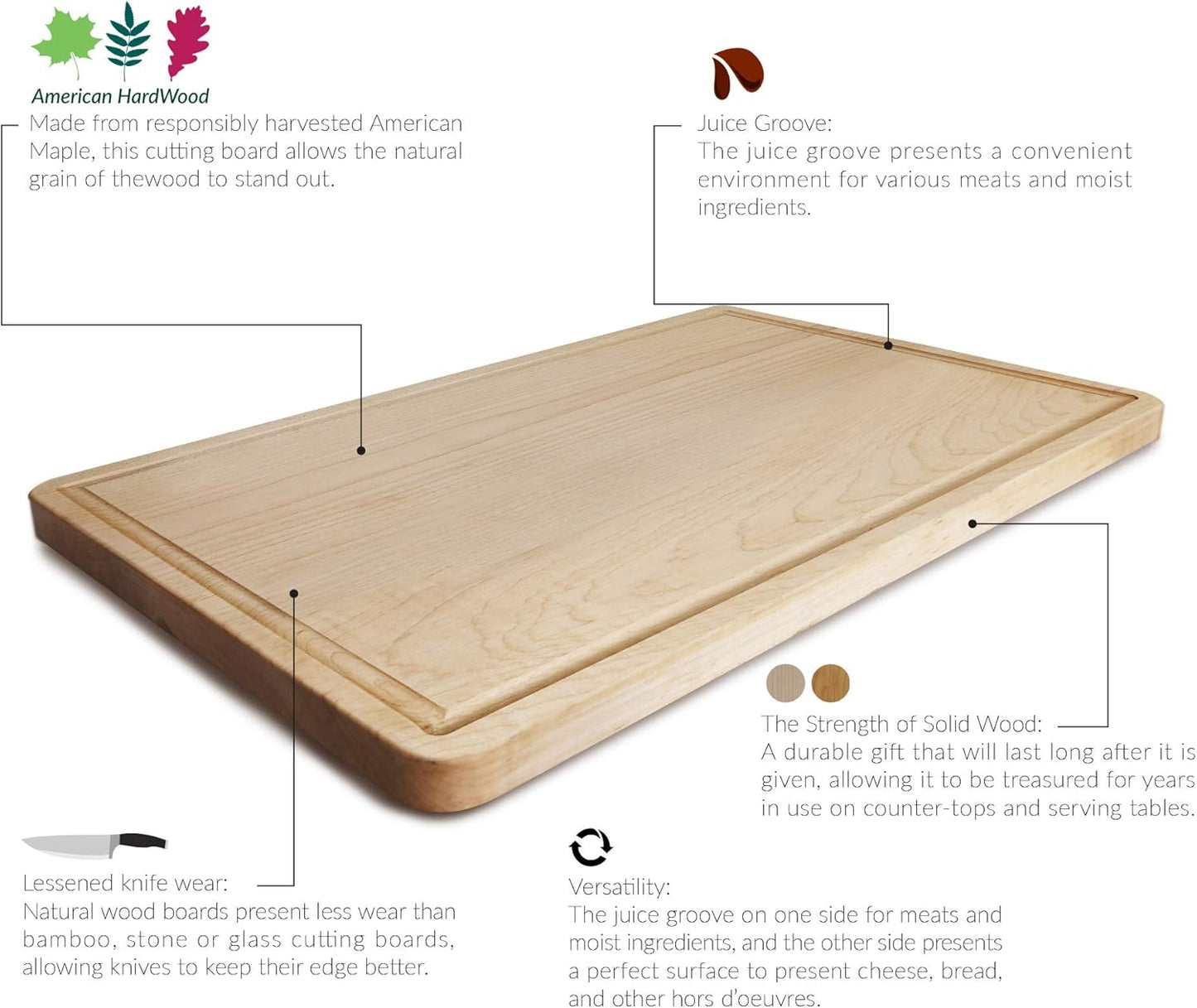 Casual Home Delice Rectangle Juice Drip Groove Cutting Board 15.5"Wx11"Dx0.75"H, Walnut