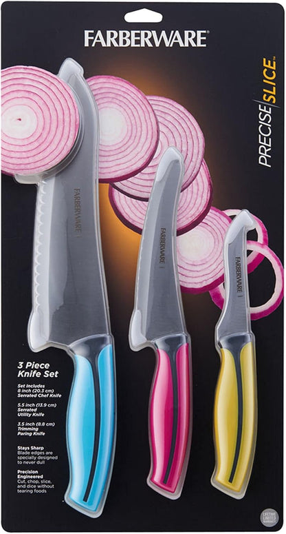 Farberware Precise Slice Utility Knife Set, 3 Piece, Multicolor