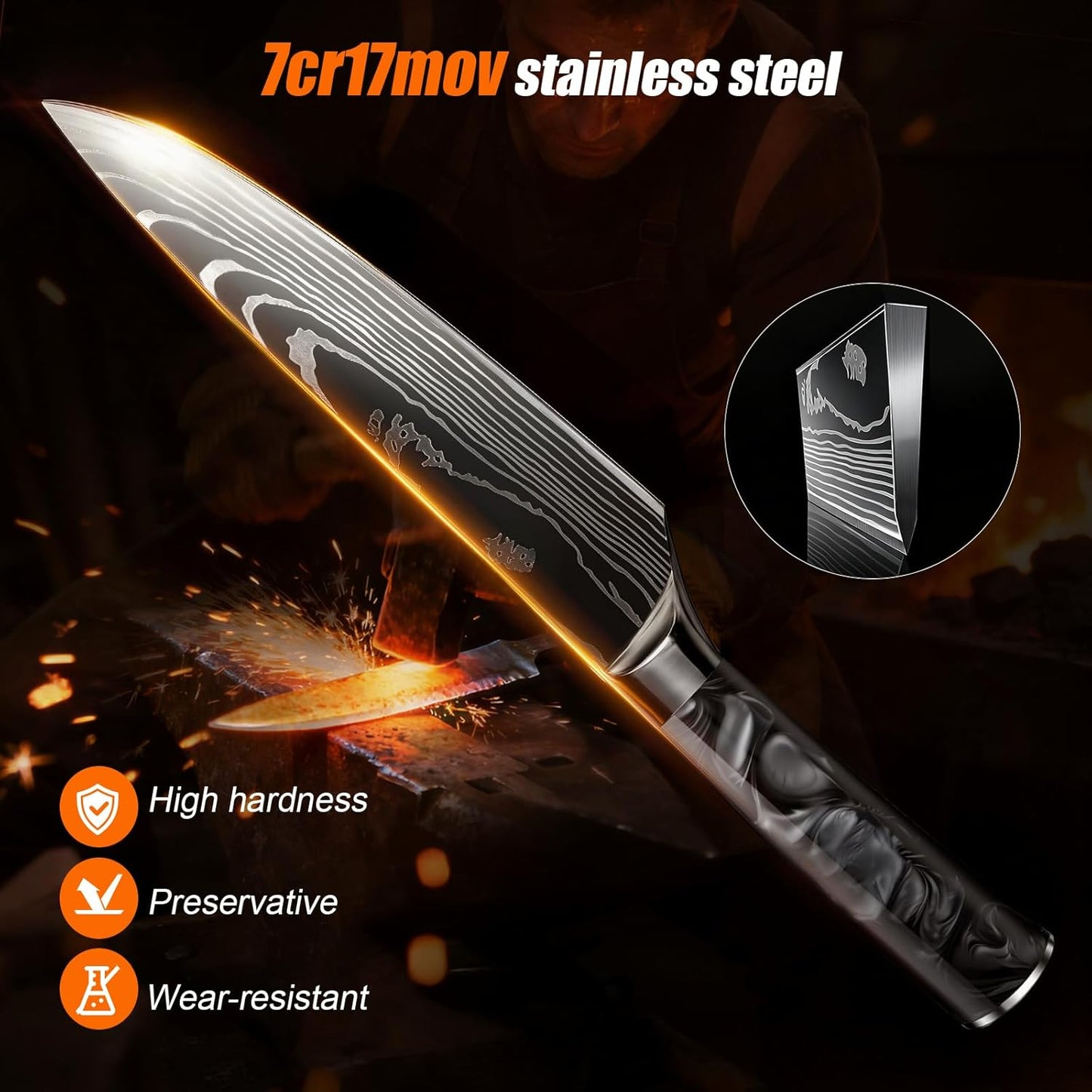 Knife Set,12-Piece Premium Kitchen Knife Set with Universal Knives Block,Anti-Rust Non-Stick High-Carbon Stainless Steel Extra-Sharp Chef Knives for Kitchen,Dishwasher Safe,Non-slip Ergonomic Handle