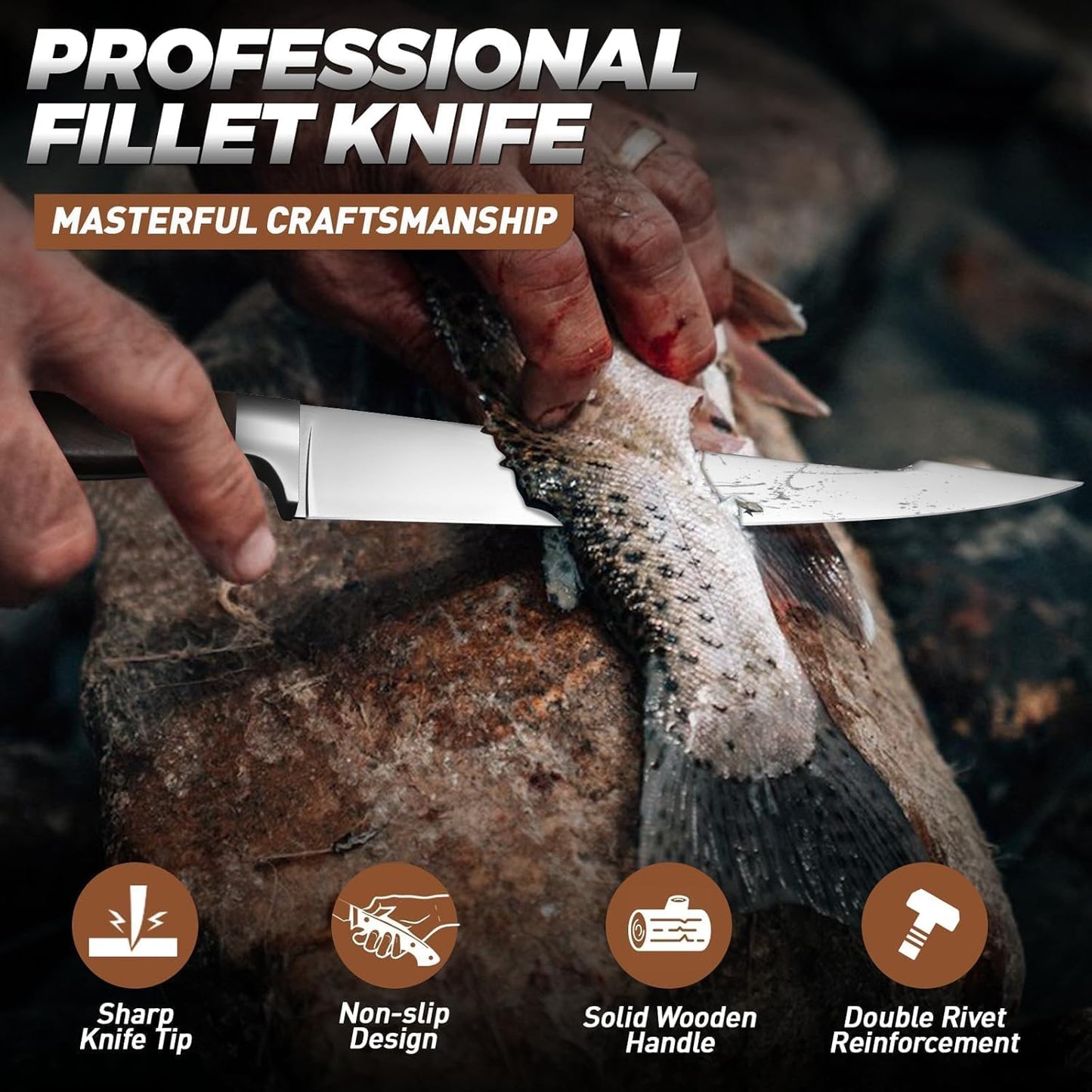 TAN REN Fillet Knife for Fish, 6inch Flexible Fishing Knife with Sheath, High Carbon Steel Salmon Fillet Knives, Sharp Fish Knives for Filleting and Cleaning