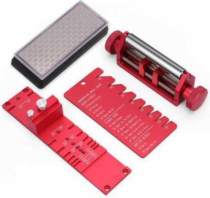 Chisel Sharpening Jig, Honing Guide for Woodworking Chisels and Planes Width 0.1" to 2.8", Metal Chisel Sharpening Kit with Angle Fixture and Angle Gague, Red Pink