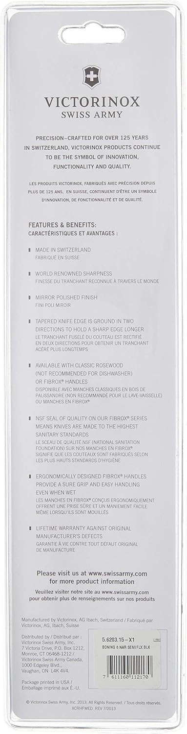 Victorinox Fibrox Curved Boning & Fillet Knife, Flexible Blade for Meat & Poultry, 6-Inch, Black