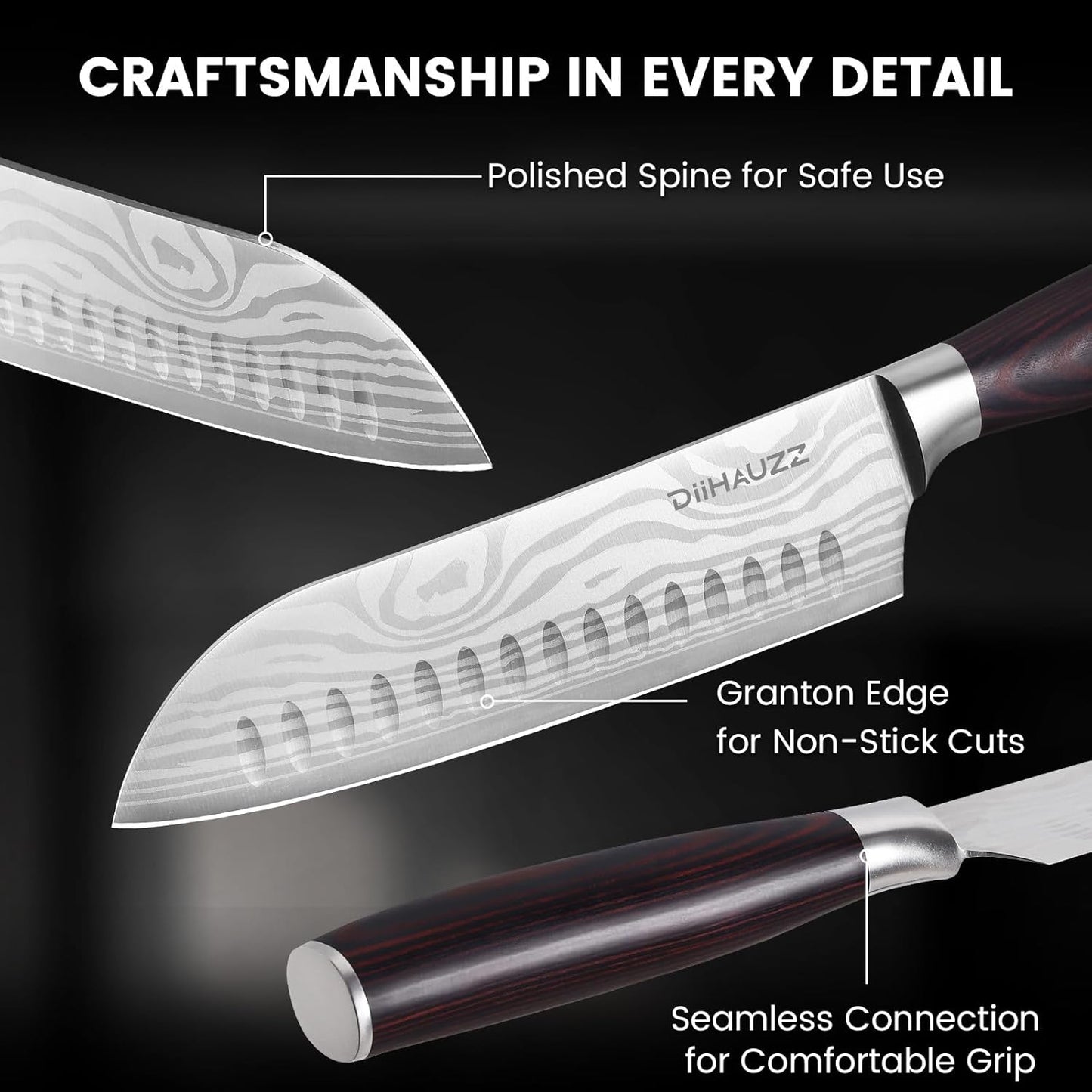 DiiHAUZZ Steak Knives Set of 6, Serrated Steak Knife Set 4.5 Inch, Ultra Sharp Forged High Carbon Stainless Steel Dinner Knife with Ergonomic Pakkawood Handle, Damascus Pattern and Gift Box