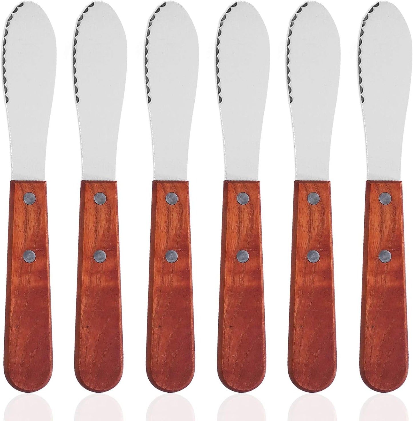 DaKuan 8 Inch, 6 Pack Stainless Steel Straight Edge Wide Butter Spreader with Wood Handle, 8 Inch Sandwich Cream Cheese Condiment Knives