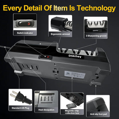 Electric Knife Sharpener for Kitchen – Professional 2-Stage 100% Diamond System with 20° Precision Angle, Fast Sharpening to Restore & Polish Chef Knives (2-Stage Silver)