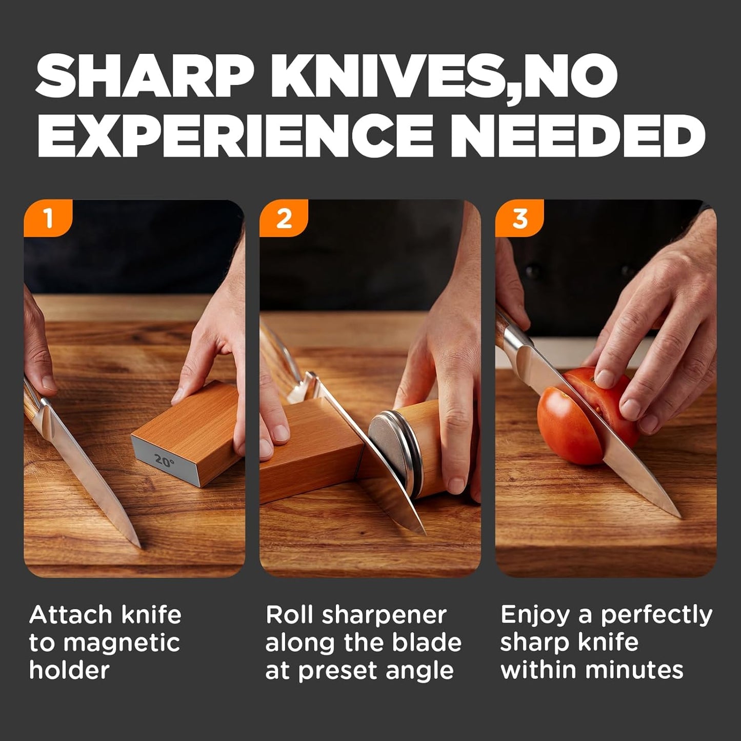 EUHOME Rolling Knife Sharpener Kit, Magnetic Kitchen Knife Sharpener Roller with Diamond & Ceramic Discs, 15°/20° Angle Guide for Japanese & Chef Knives, Easy Professional Sharpening Tool