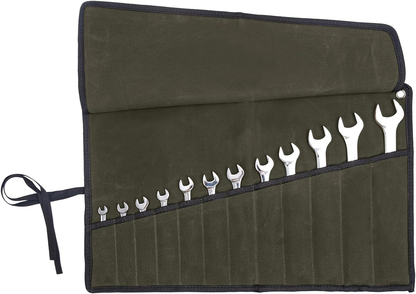 Chisel Roll,6 Pockets Roll Up Tool Pouch,Waxed Canvas Small Tool Roll Organizer and Wrench Roll Up Pouch,Store Chisel,Wrench,Pliers,Carving Knife (12-Brown)