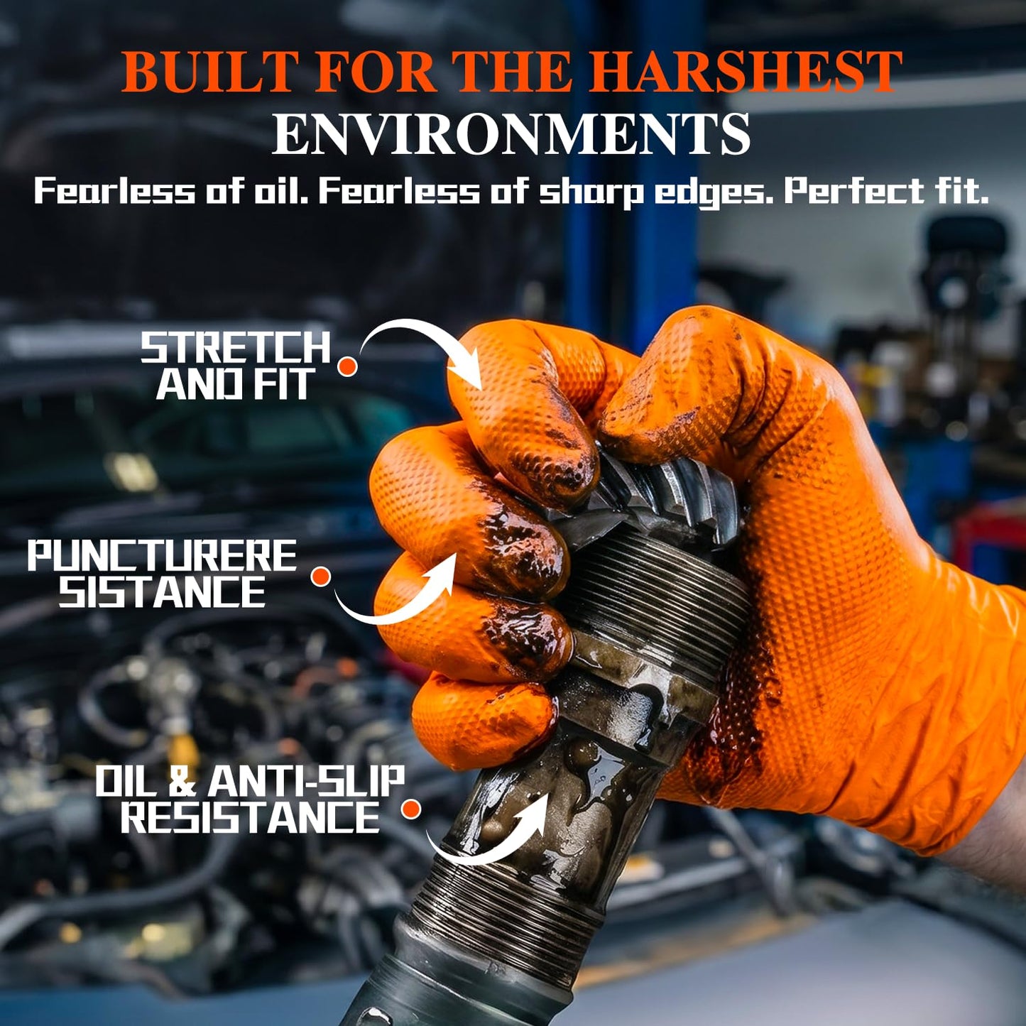ANBOSON 10mil Heavy Duty Nitrile Gloves Large Black Disposable Rubber Gloves with Diamond Grip Anti Chemical Puncture Resistant Mechanics Guantes for Men/Auto repair/Cooking/Food Grade-Latex Free-100