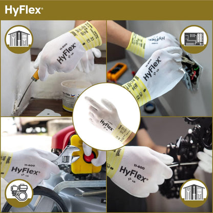 Ansell HYFLEX 11-600 Light Duty Nylon Industrial Gloves w/Palm Coating for Metal Fabrication