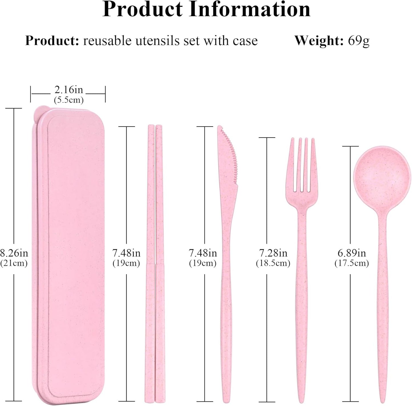 DISSKNIC Reusable Utensils Set with Case, 6 Sets Travel Utensils with Case, Wheat Straw Portable Cutlery Set Chopsticks Knives Fork and Spoon for Lunch Box Accessories