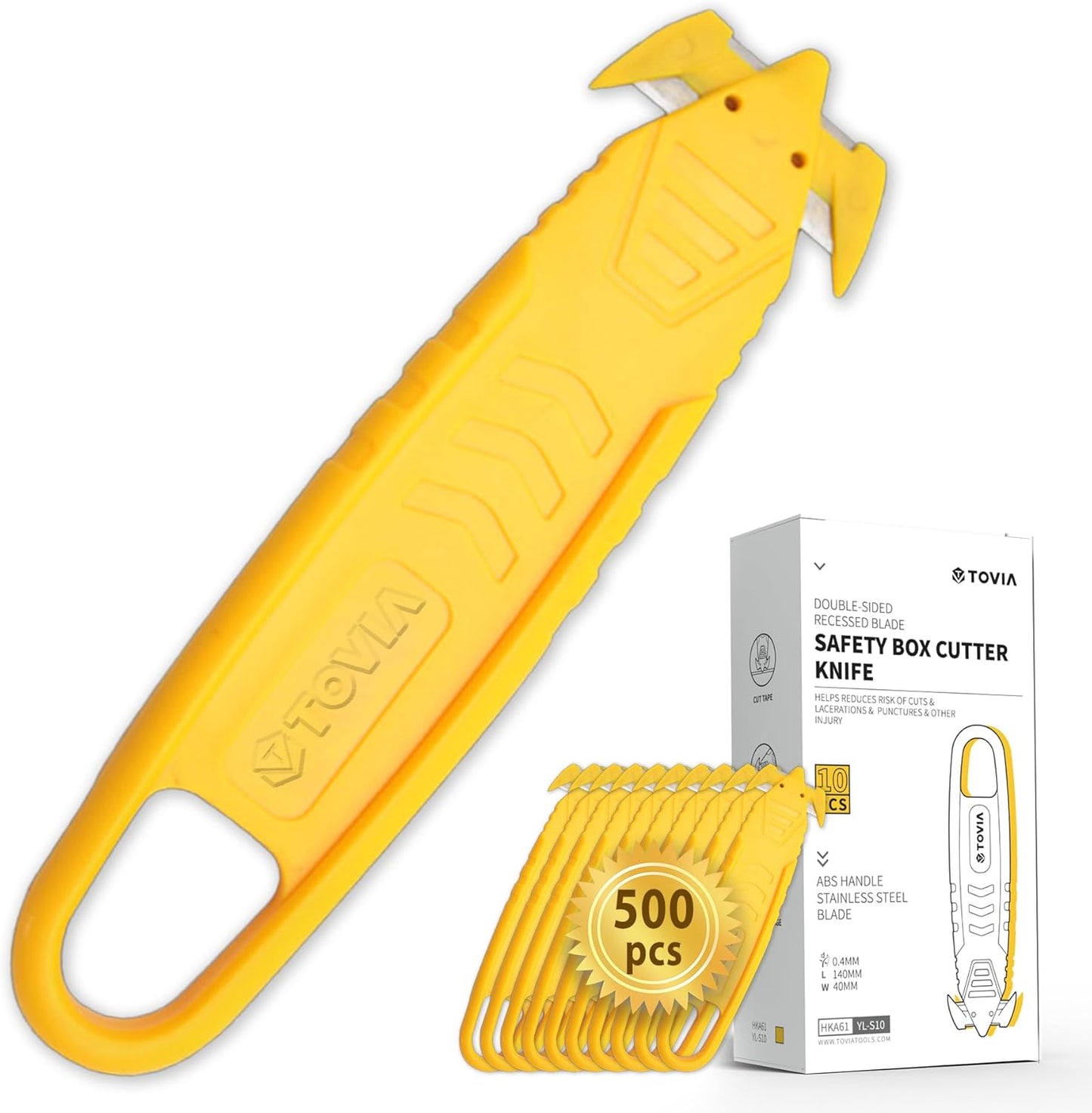 Safety Box Cutter, T TOVIA SK2 Stainless Steel Concealed Blade Package Opener with Tape Splitter for Cartons, Cardboard, Wrap, Straps, Film (10 Pieces - Green)