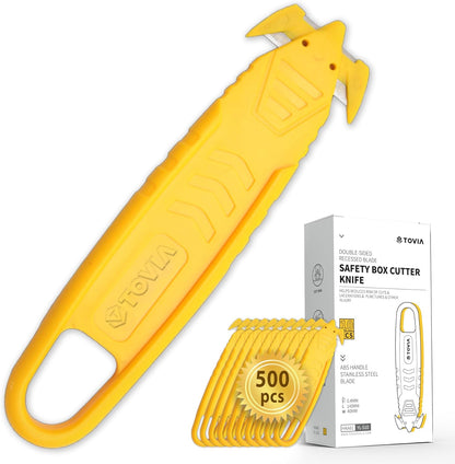 Safety Box Cutter, T TOVIA SK2 Stainless Steel Concealed Blade Package Opener with Tape Splitter for Cartons, Cardboard, Wrap, Straps, Film (10 Pieces - Green)