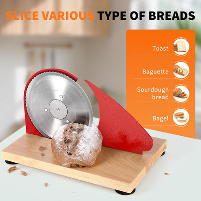 Upgrade Manual Bread Slicer for Homemade Sourdough - Adjustable Thickness & Evenly Slice, Bread Slicer with Scale Lines, Hand Crank, Suction Cups and Bread Guide for Sandwiches, Toast, Bagel, Baguette