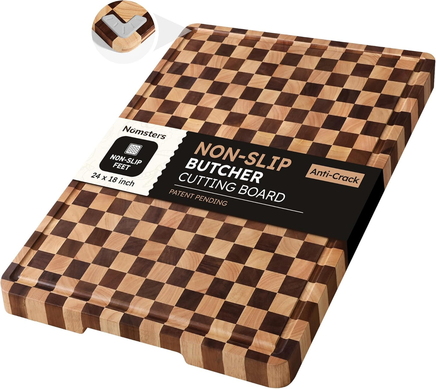 3 Packs Cutting Boards for Kitchen Checkered Cutting Board Acacia Wood Charcuterie Board Serving Heavy Duty Non Toxic Slip Butcher Block Wood Chopping Board with Juice Grooves Handles