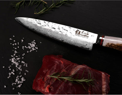 SUNLONG Usuba & Nakiri Knife 6.5 inch Fruit and Vegetable Knife Japanese Hammered Damascus Steel Super sharp - Natural Deer Horn Handle