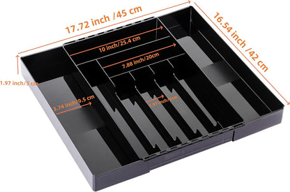 IEEK Silverware Drawer Organizer Tray for Kitchen,Expandable Utensil Tray Multipurpose Drawer Dividers Adjustable Cutlery and Flatware Holder,Plastic Spoon Forks Knives Holder Storage Divider,Clear-M