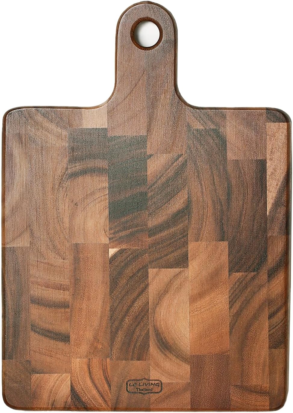 Thai End Grain Acacia Wood Grande Square Cutting Board w/Handle, best for chopping serving butcher board, prep station, kitchen deco, cheese, meat, bread, veggies & fruits, 17.7"x11.8"