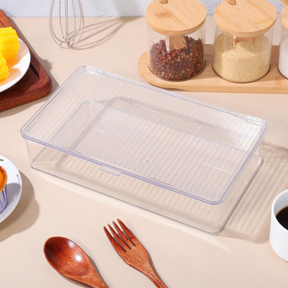 Clear Plastic Storage Bin with Lid, Small Silverware Organizer with Cover, Transparent Kitchen Utensil Drawer Tray for RV Countertop Flatware