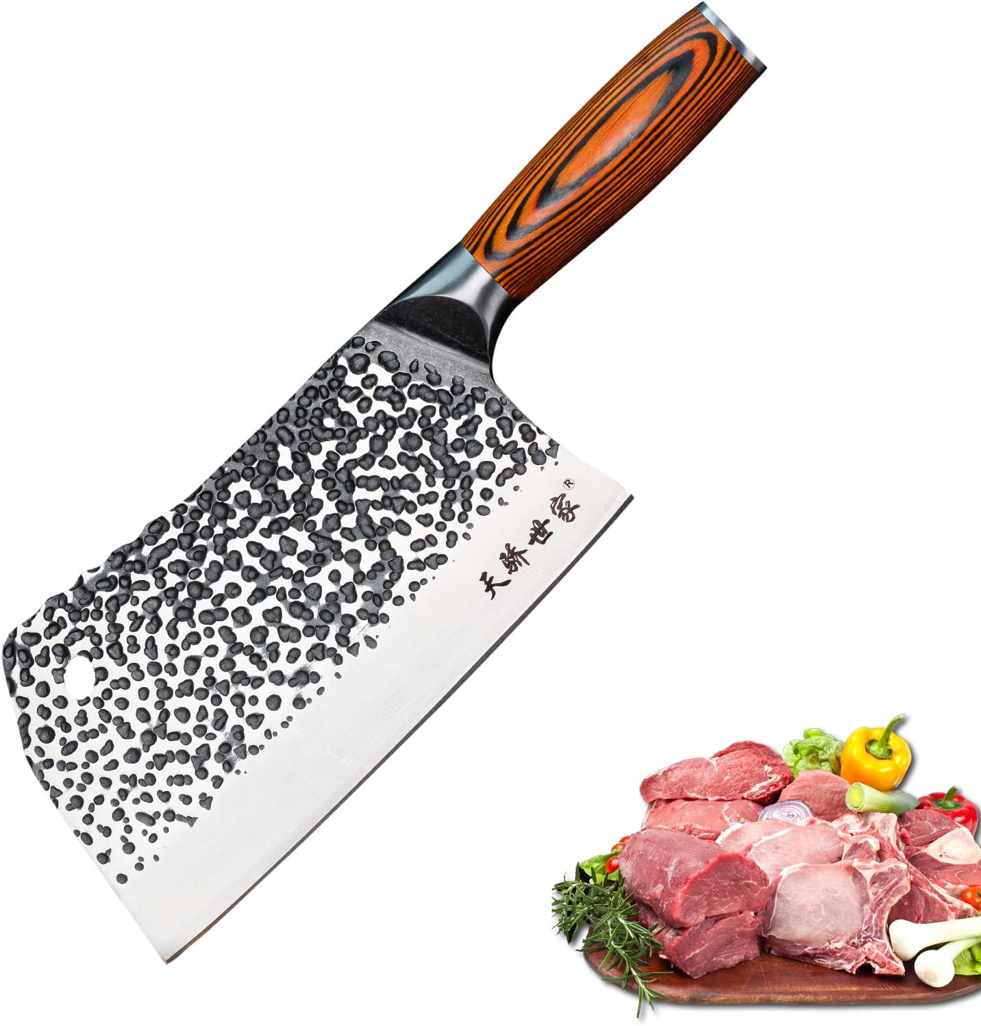 Meat Cleaver Knife 7.4 Inch, Ultra Sharp Chinese Chef's Knives, Full-tang Chopping Knife, 30Cr13 Steel Blade Thickness 2.5 mm, TJ SEGA Series TC1707
