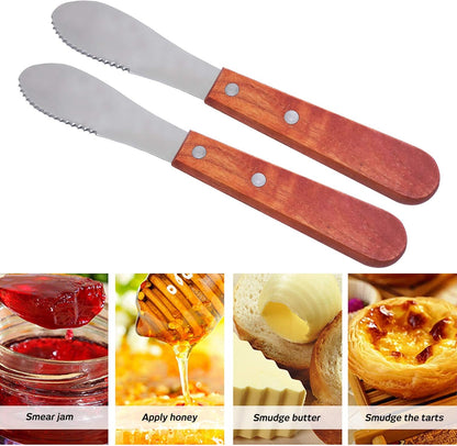 DaKuan 8 Inch, 6 Pack Stainless Steel Straight Edge Wide Butter Spreader with Wood Handle, 8 Inch Sandwich Cream Cheese Condiment Knives