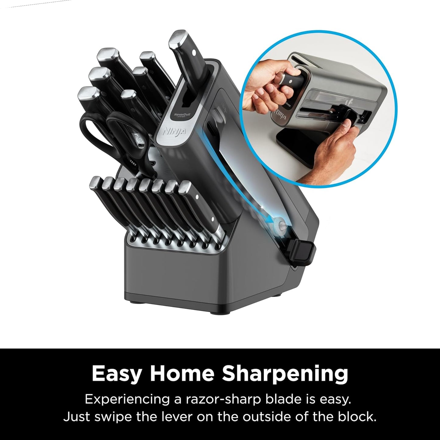 Ninja K32012 Foodi NeverDull Premium Knife System, 12 Piece Knife Block Set with Built-in Sharpener, German Stainless Steel Knives, Black