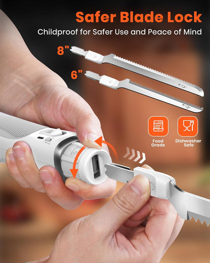 LAUDLIFE Electric Knife, Cordless Cutting Knife, Ergonomic Design with Comfortable Contoured Grip Rechargeable Easy-Slice Electric Carving Blade for Meat Slicing, Bread, Fillet, Turkey, Black
