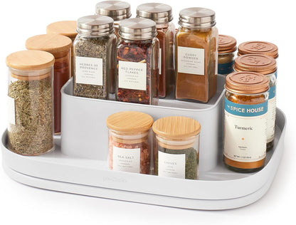 YouCopia MagicTrack Rectangle Lazy Susan Turntable: Kitchen & Bathroom Pantry, Cabinet & Countertop Storage Organizer with 360° Spin, Non-Slip, White Speckled BPA-Free