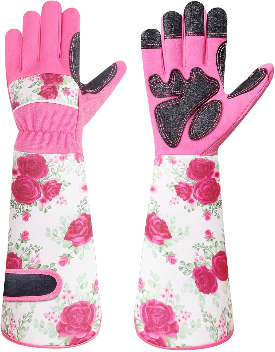 DLY Gardening Gloves for Women, Rose Gloves Gardening Thorn Proof, Long Garden Gloves for Women, Breathable Cowhide Leather Gauntlet (Medium, Blue)