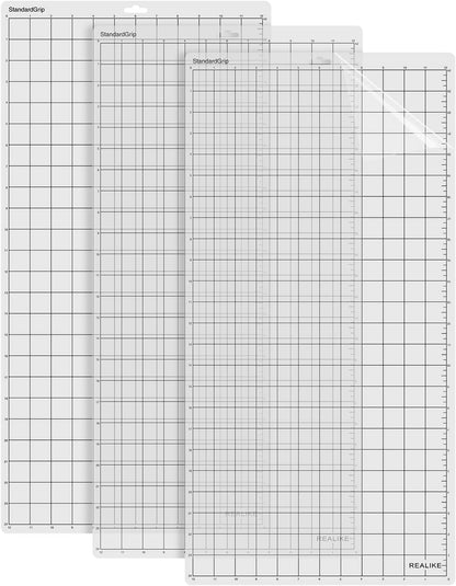 REALIKE 12x12 Lightgrip Cutting Mat Compatible with Cricut Maker 3/Maker 4/Maker/Explore 3/4/Air 2/Air/One(3 Mats), Gridded Adhesive Non-Slip Cut Mat for Crafts, Quilting, Sewing and All Arts