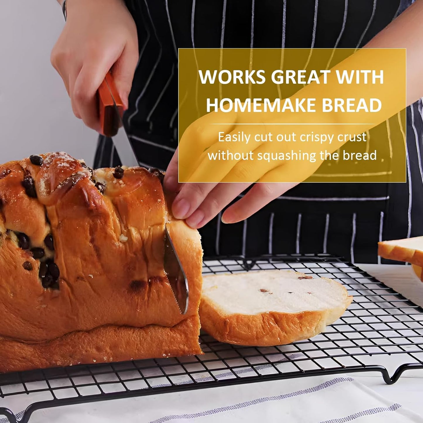 Bread Knife, Stainless Steel fine Serrated Bread Knife for Homemade Bread, Cakes & Bagels, 10 Inch Kitchens Knifes Saw Breads Cutter, Bagel Sourdough Slicer Knifes with Wooden Handle