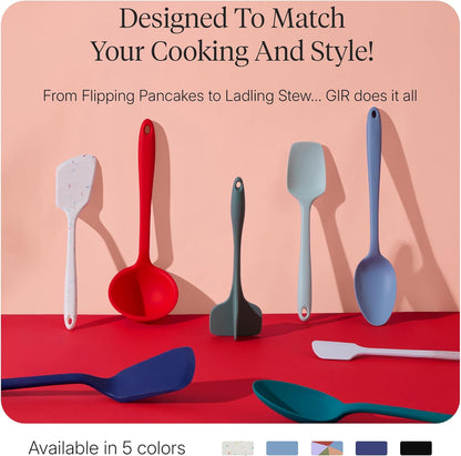 GIR: Get It Right 5 Piece Silicone Ultimate Kitchen Utensils Set - Ladle, Spatula, Flip, Spoon & Spoonula - Non-Toxic Cooking Utensils for Nonstick Cookware, Cooking and Baking - Red