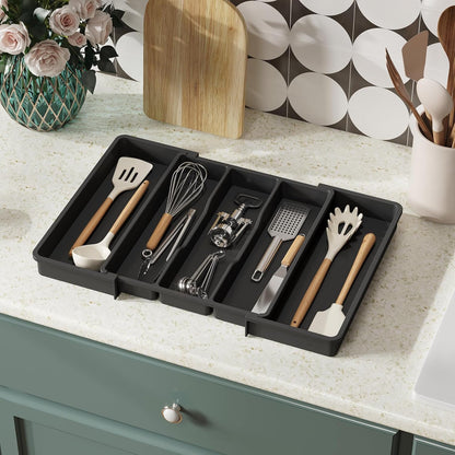 Kitchen Drawer Organizer | Expandable Cooking Utensil Tray | Adjustable Cutlery Flatware Holder | Plastic Spatula/Spoons/Forks/Knives Tool & Gadgets Storage Divider (Pack of 1,Multicolor)