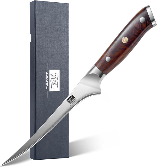 Fillet Knife 7 Inch, Ultra Sharp Boning Knife in 9Cr18MoV High Carbon Steel, Professional Fish Knives with Rosewood Handle for Precise Filleting, Slicing & Trimming