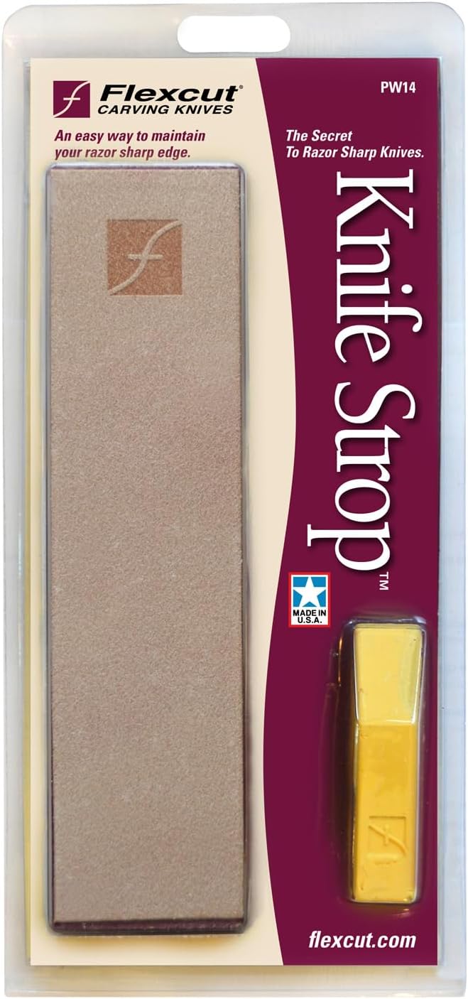 Wood Carving Tools | 8" x 2" Leather Knife Strop with 1 Ounce Bar of Gold Polishing Compound for Polishing and Buffing | PW14 | Made in the U.S.A.