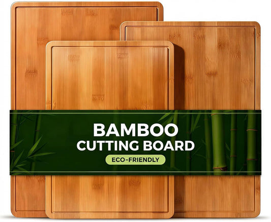 Zarler Bamboo Cutting Boards for Kitchen, Wood Cutting Board with Juice Grooves and Handles, Wooden Chopping Board Set for Meal Prep, 500℉ Carbonized Bamboo, XL Size, Ideal Kitchen Gift